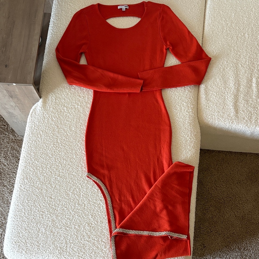 Fashion Nova Vibrant Red Long Sleeve Dress